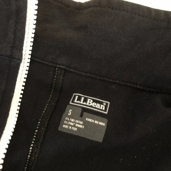 LL BEAN Athletic Pullover High Neck Quarter Zip Black White Exposed Seams Small - Picture 5 of 8